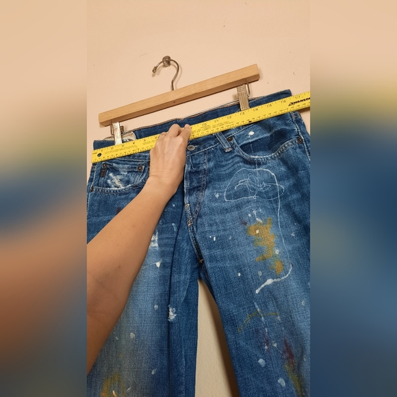 Vintage Y2k Abercrombie & Fitch Relaxed Blue Paint-Splatter Jeans Distressed - Picture 7 of 12